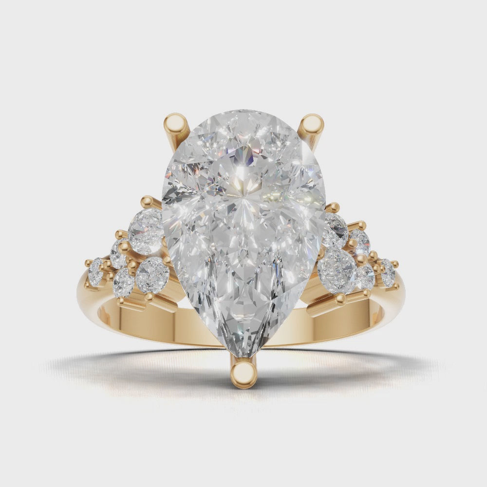 Nido, 3ct pear lab grown diamond engagement ring, Cluster, 18K yellow gold - turning