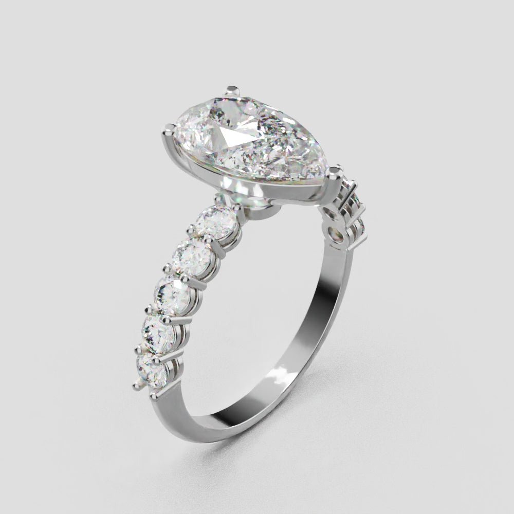Stilla, 2ct pear lab grown diamond engagement ring, 2.5mm Side Stones, 18K white gold - turning