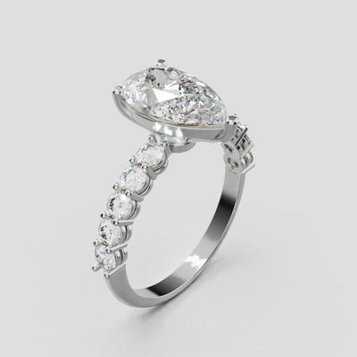 Stilla, 2ct pear lab grown diamond engagement ring, 2.5mm Side Stones, 18K white gold - turning
