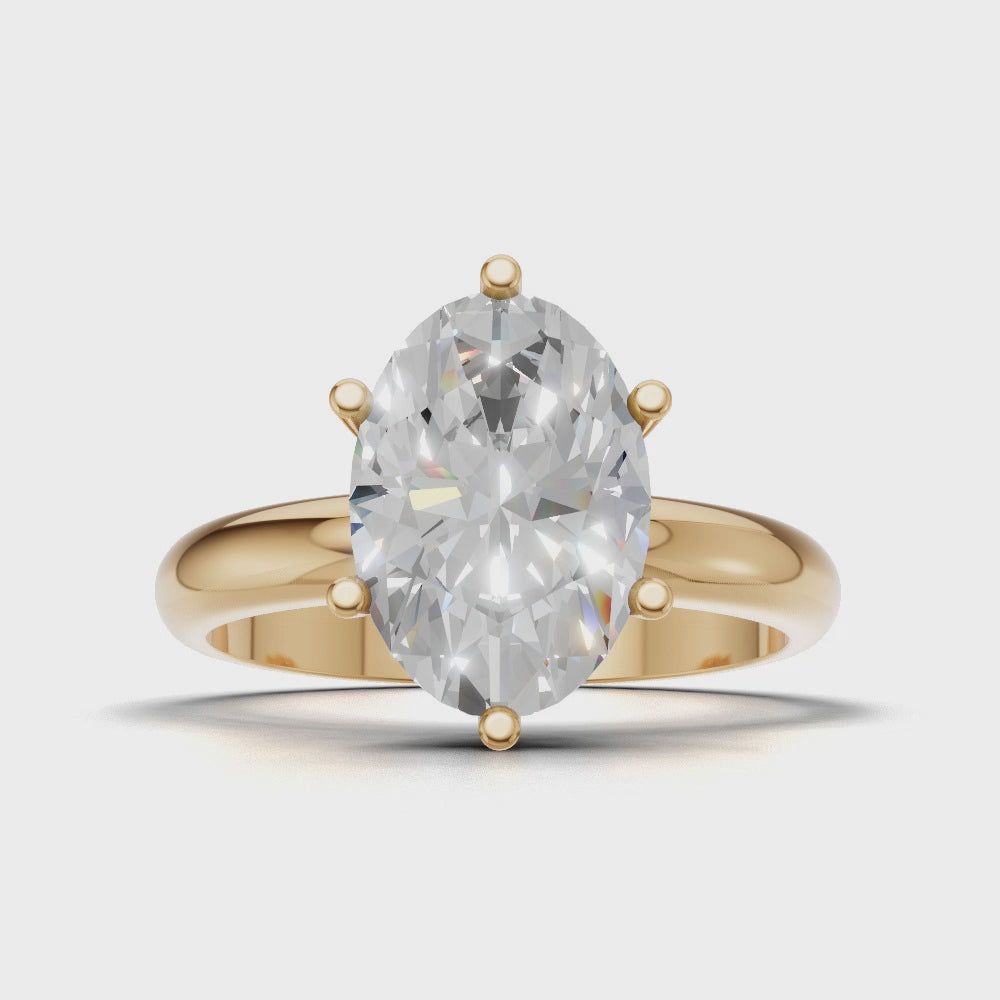 Sestante, 2ct oval lab grown diamond engagement ring, Plain Sides, 6 Prongs, 18K yellow gold - turning