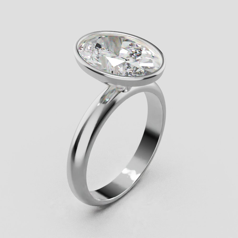 Alba, 3ct oval lab grown diamond engagement ring, Bezel, 18K white gold - turning