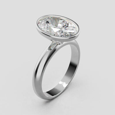 Alba, 3ct oval lab grown diamond engagement ring, Bezel, 18K white gold - turning