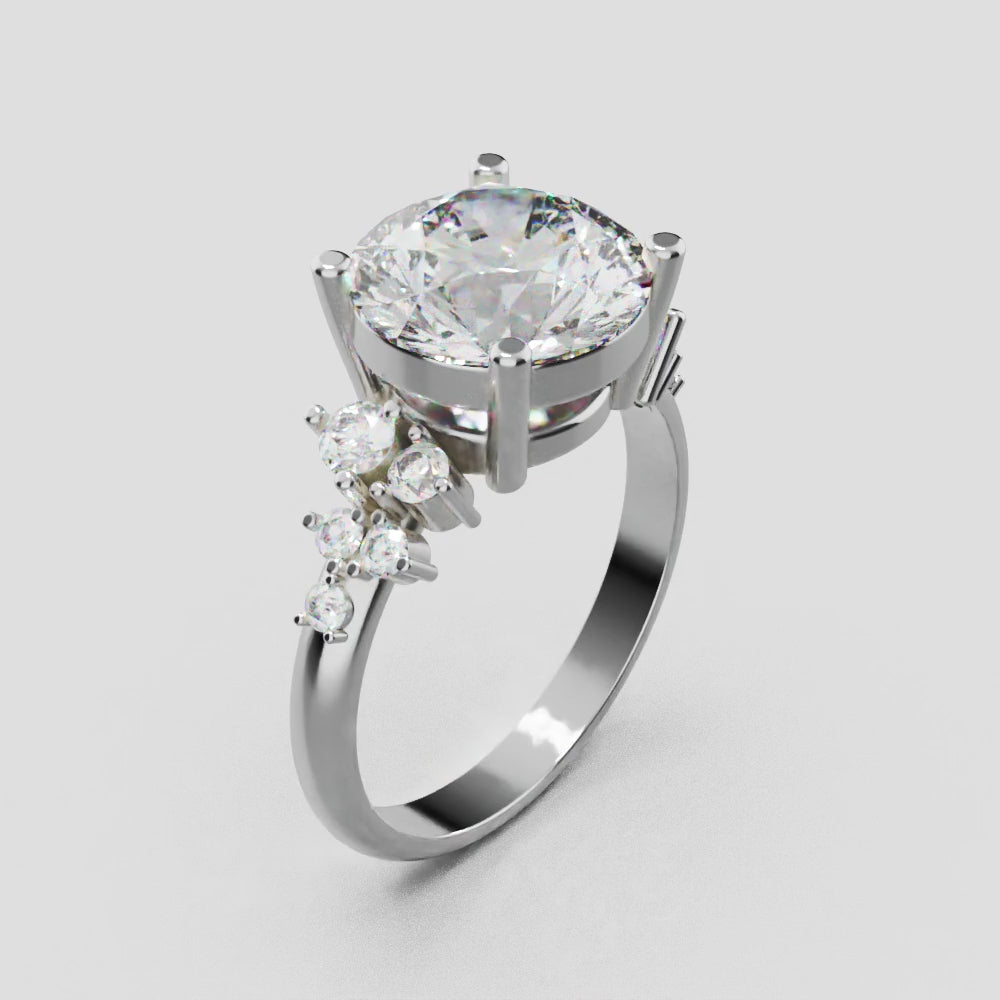 Grappolo, 3ct round lab grown diamond engagement ring, Cluster, 18K white gold - turning