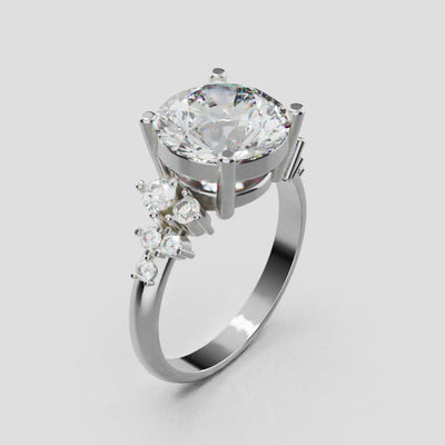 Grappolo, 3ct round lab grown diamond engagement ring, Cluster, 18K white gold - turning