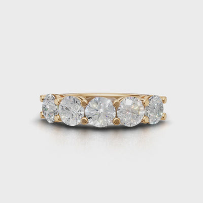 Half Eternity Basket 5mm lab grown diamond wedding band, 18K yellow gold - turning