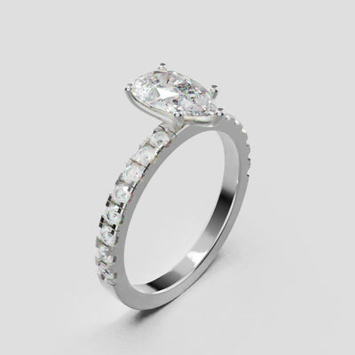 Brezza, 1ct pear lab grown diamond engagement ring, 1.8mm Pave, 5 Prongs, 18K white gold - turning