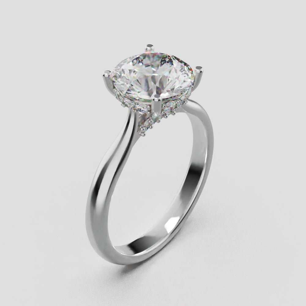 Arcata, 2ct round lab grown diamond engagement ring, Cathedral Hidden Halo Bridge, 18K white gold - turning