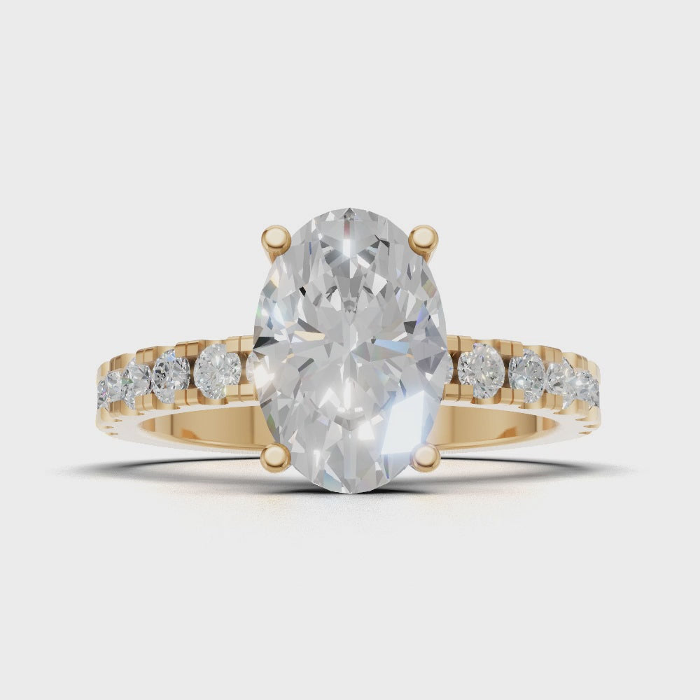 Penombra, 1.5ct oval lab grown diamond engagement ring, 2.0mm Pave, Hidden Halo, 18K yellow gold - turning
