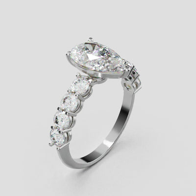Lacrima, 1.5ct pear lab grown diamond engagement ring, 3mm Side Stones, 18K white gold - turning