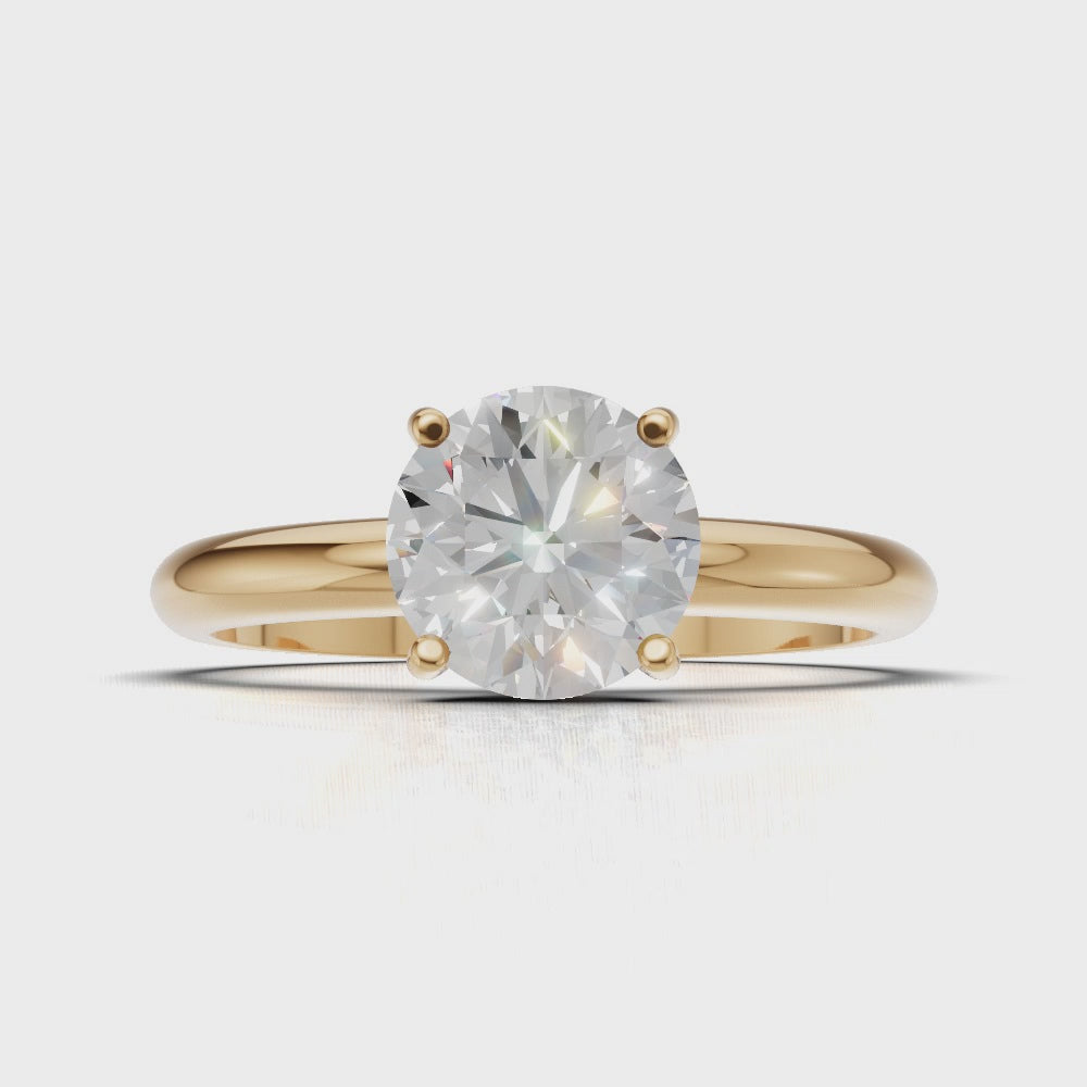 Costante, 1ct round lab grown diamond engagement ring, Plain Sides, Hidden Halo, 4 Prongs, Fixed Width, 18K yellow gold - turning
