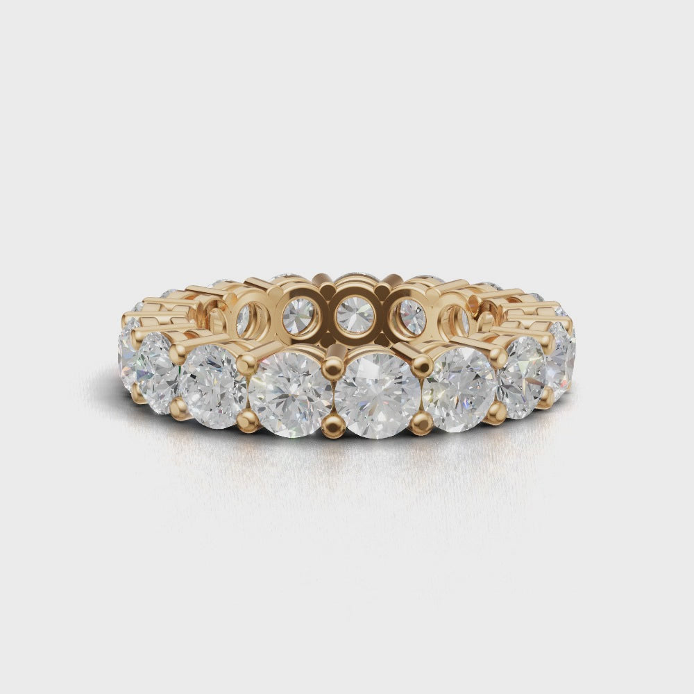 Full Eternity Basket 4mm lab grown diamond wedding band, 18K yellow gold - turning