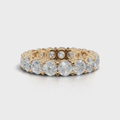Full Eternity Basket 4mm lab grown diamond wedding band, 18K yellow gold - turning