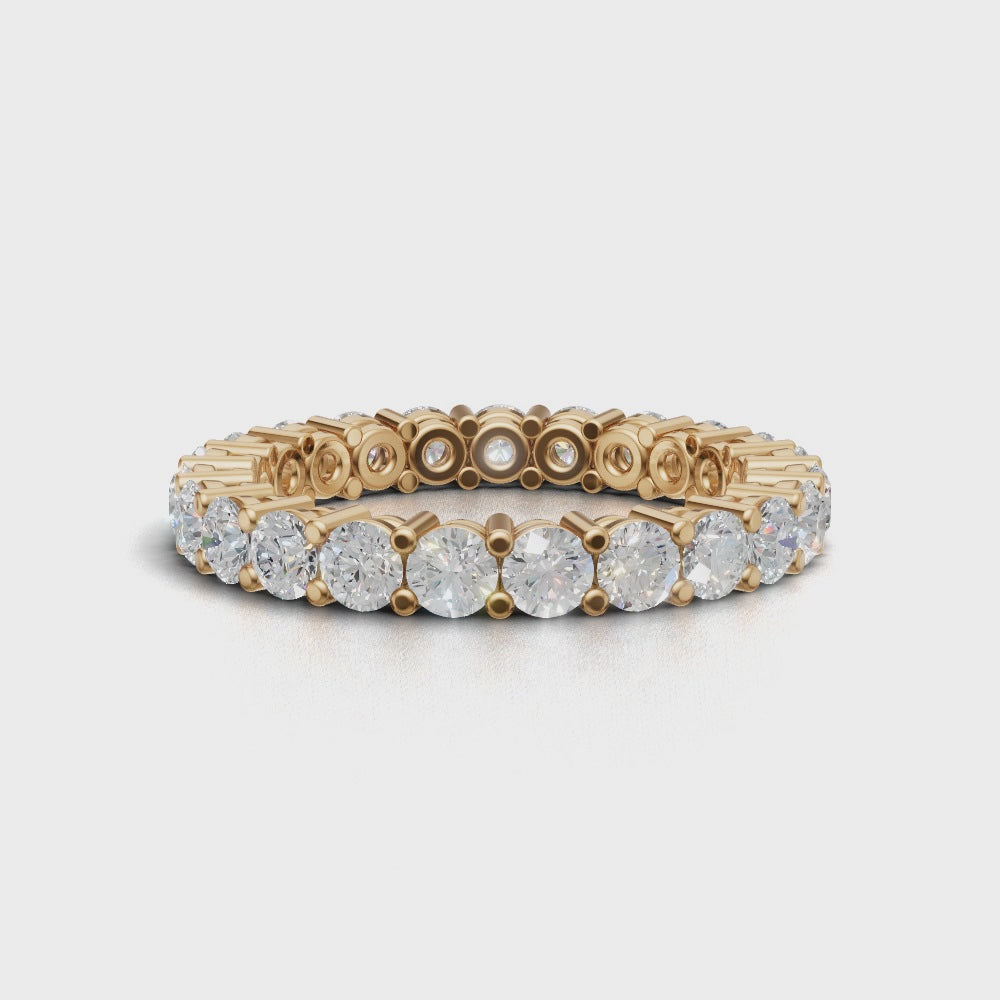 Full Eternity Basket 2.8mm lab grown diamond wedding band, 18K yellow gold - turning