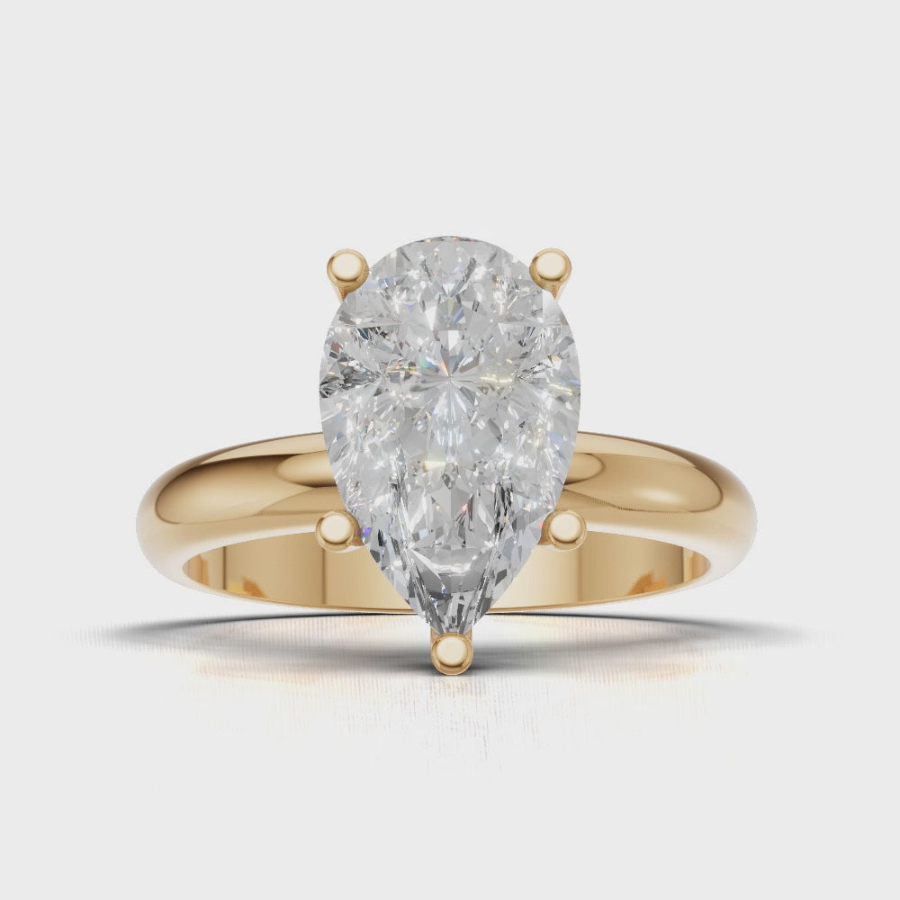 Riparo, 2ct pear lab grown diamond engagement ring, Plain Sides, Hidden Halo, 18K yellow gold - turning