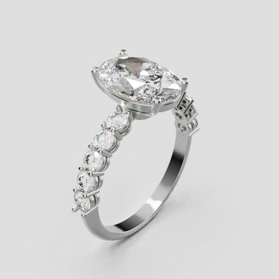 Rivo, 2ct oval lab grown diamond engagement ring, 2.5mm Side Stones, 18K white gold - turning