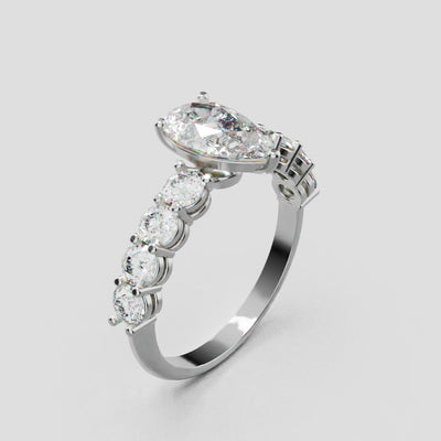 Lacrima, 1ct pear lab grown diamond engagement ring, 3mm Side Stones, 18K white gold - turning