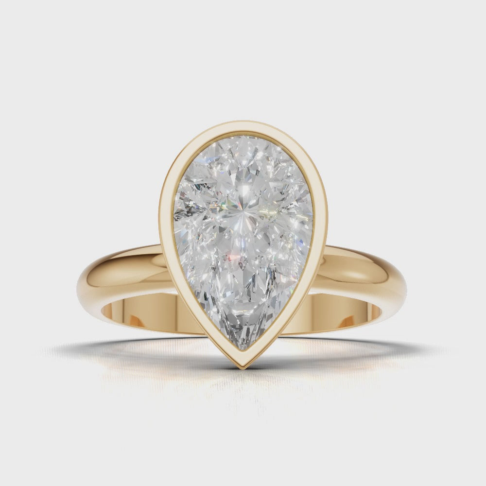 Scudo, 2ct pear lab grown diamond engagement ring, Bezel, 18K yellow gold - turning