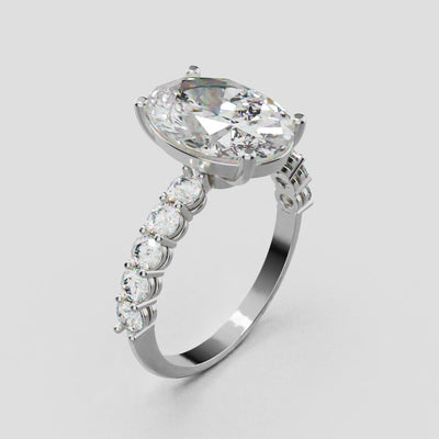 Rivo, 3ct oval lab grown diamond engagement ring, 2.5mm Side Stones, 18K white gold - turning