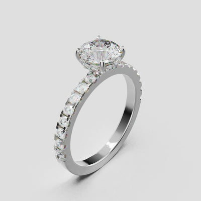 Brina, 1ct round lab grown diamond engagement ring, 1.8mm Pave, Hidden Halo, 4 Prongs, 18K white gold - turning