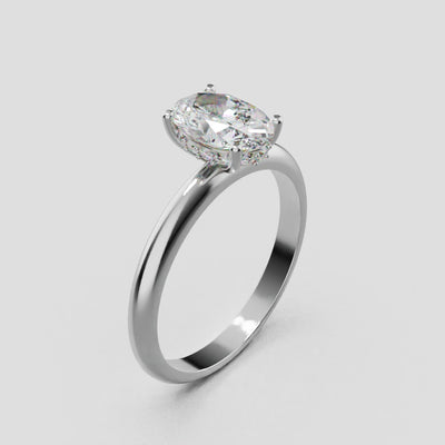 Riserbo, 1ct oval lab grown diamond engagement ring, Plain Sides, Hidden Halo, 18K white gold - turning