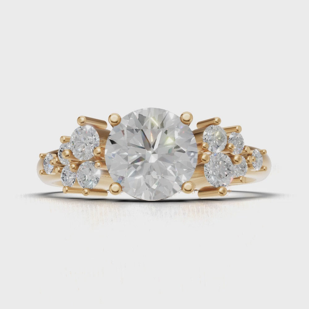 Grappolo, 1ct round lab grown diamond engagement ring, Cluster, 18K yellow gold - turning