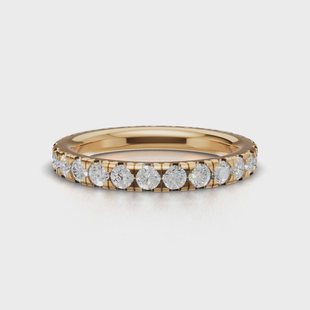 Full Eternity Pave 2.2mm lab grown diamond wedding band, 18K yellow gold - turning