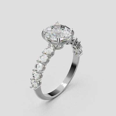 Sentiero, 1.5ct round lab grown diamond engagement ring, 2.5mm Side Stones, 18K white gold - turning