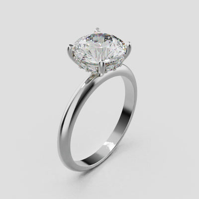 Costante, 2ct round lab grown diamond engagement ring, Plain Sides, Hidden Halo, 4 Prongs, Fixed Width, 18K white gold - turning