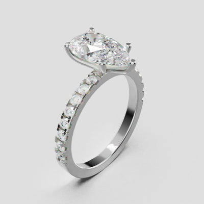 Brezza, 2ct pear lab grown diamond engagement ring, 1.8mm Pave, 5 Prongs, 18K white gold - turning