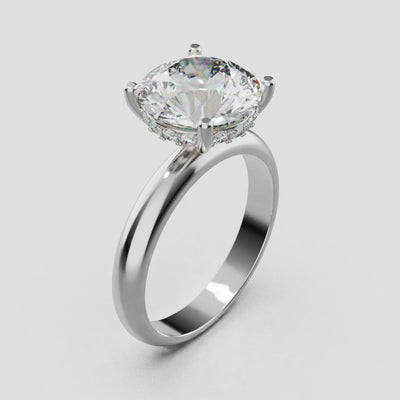 Segreto, 3ct round lab grown diamond engagement ring, Plain Sides, Hidden Halo, 4 Prongs, 18K white gold - turning