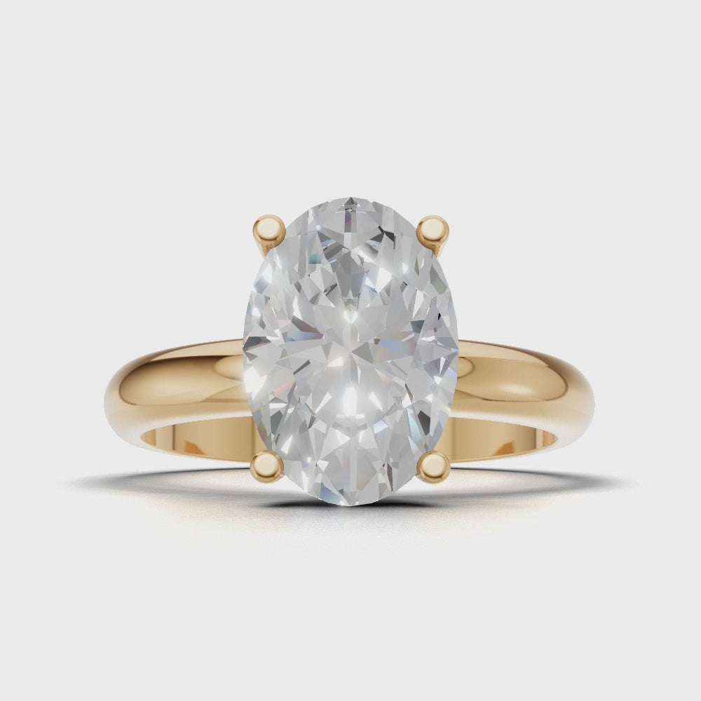 Riserbo, 2ct oval lab grown diamond engagement ring, Plain Sides, Hidden Halo, 18K yellow gold - turning