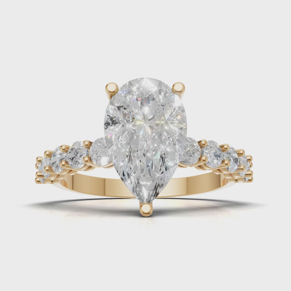 Stilla, 2ct pear lab grown diamond engagement ring, 2.5mm Side Stones, 18K yellow gold - turning