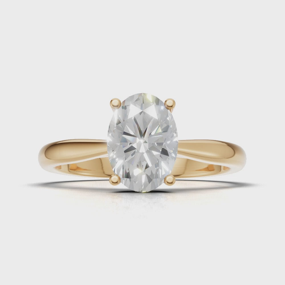 Volta, 1ct oval lab grown diamond engagement ring, Cathedral Hidden Halo Bridge, 18K yellow gold - turning