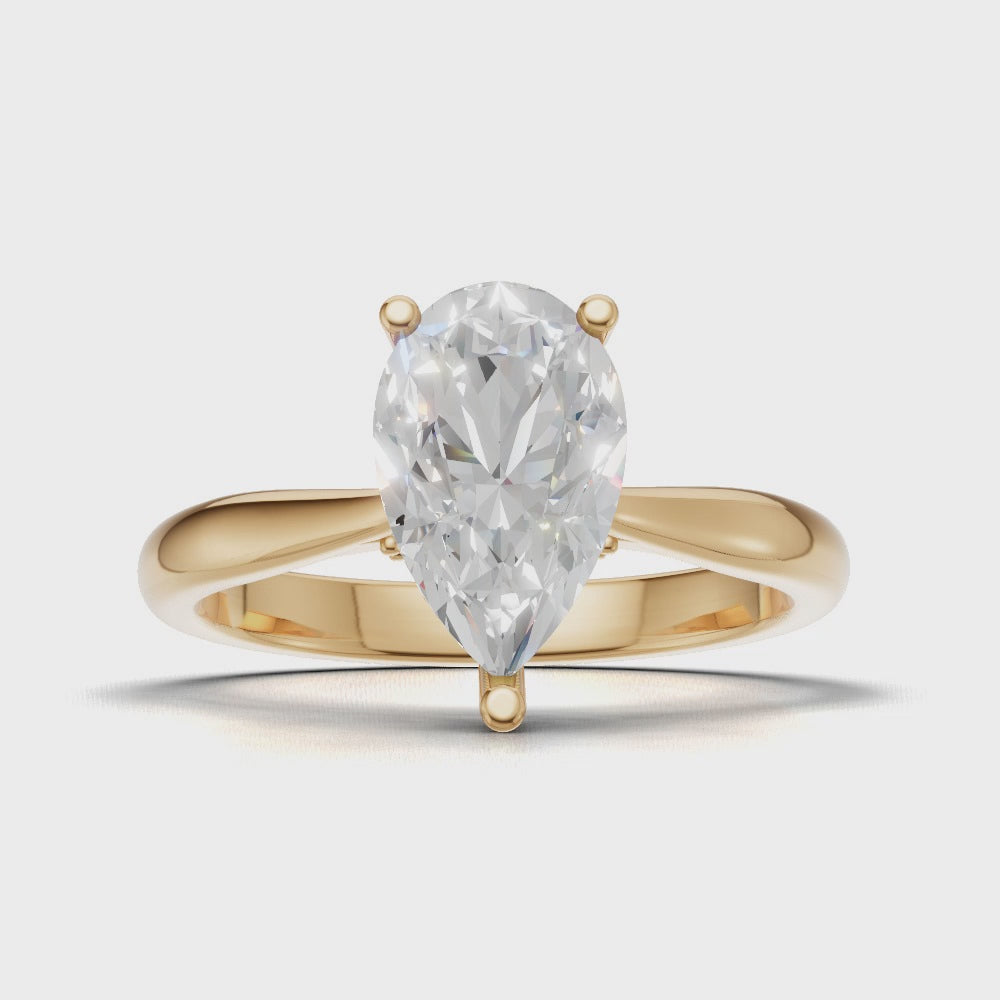 Campanile, 1ct pear lab grown diamond engagement ring, Cathedral Hidden Halo Bridge, 18K yellow gold - turning