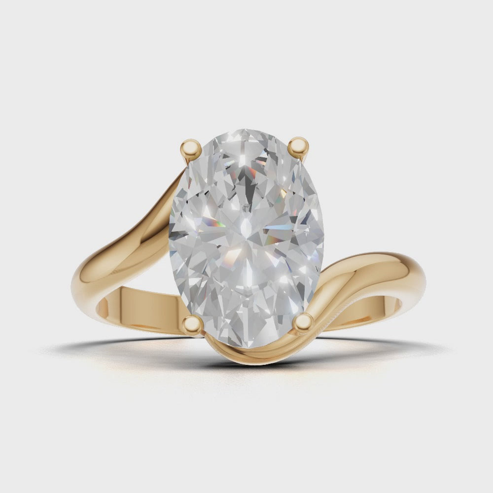 Meandro, 2ct oval lab grown diamond engagement ring, Bypass, 18K yellow gold - turning