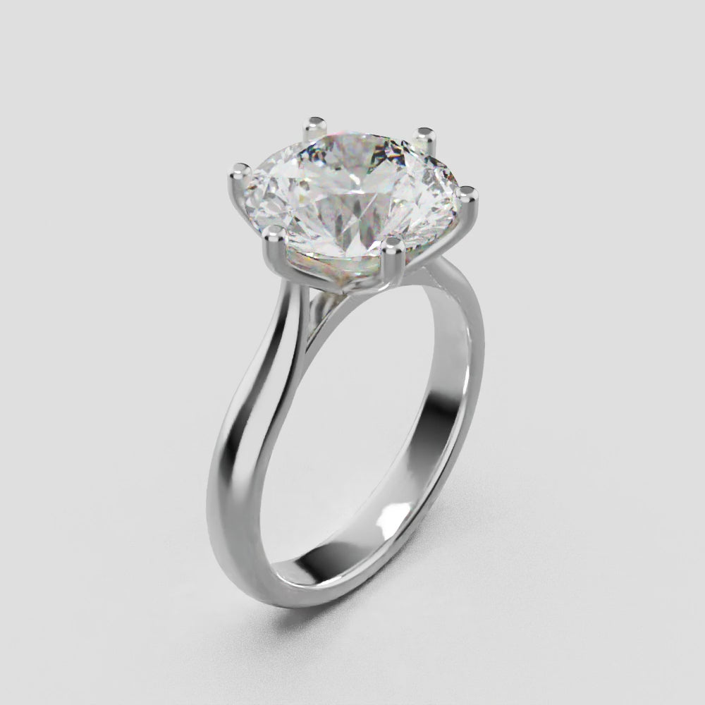Corolla, 3ct round lab grown diamond engagement ring, Petal Cathedral, 18K white gold - turning
