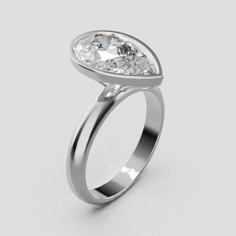 Scudo, 3ct pear lab grown diamond engagement ring, Bezel, 18K white gold - turning