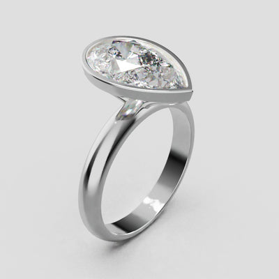 Scudo, 3ct pear lab grown diamond engagement ring, Bezel, 18K white gold - turning
