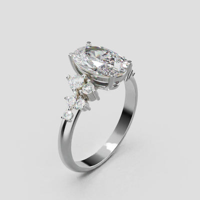 Sciame, 1.5ct oval lab grown diamond engagement ring, Cluster, 18K white gold - turning