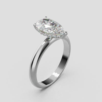 Riparo, 1.5ct pear lab grown diamond engagement ring, Plain Sides, Hidden Halo, 18K white gold - turning