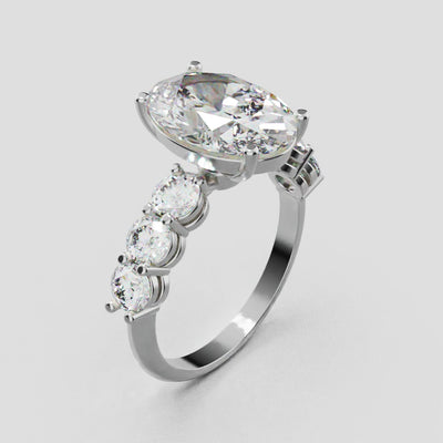 Delta, 3ct oval lab grown diamond engagement ring, 3.5mm Side Stones, 18K white gold - turning