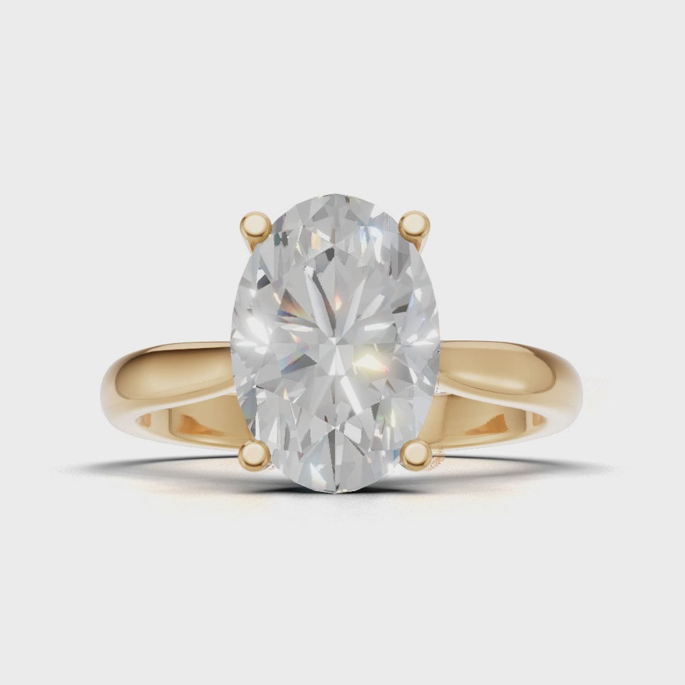 Volta, 2ct oval lab grown diamond engagement ring, Cathedral Hidden Halo Bridge, 18K yellow gold - turning