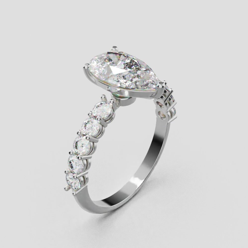 Stilla, 1.5ct pear lab grown diamond engagement ring, 2.5mm Side Stones, 18K white gold - turning