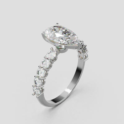 Stilla, 1.5ct pear lab grown diamond engagement ring, 2.5mm Side Stones, 18K white gold - turning