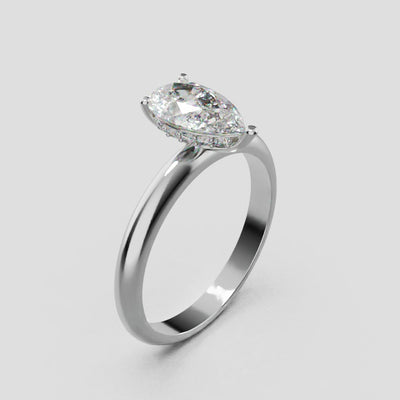 Riparo, 1ct pear lab grown diamond engagement ring, Plain Sides, Hidden Halo, 18K white gold - turning