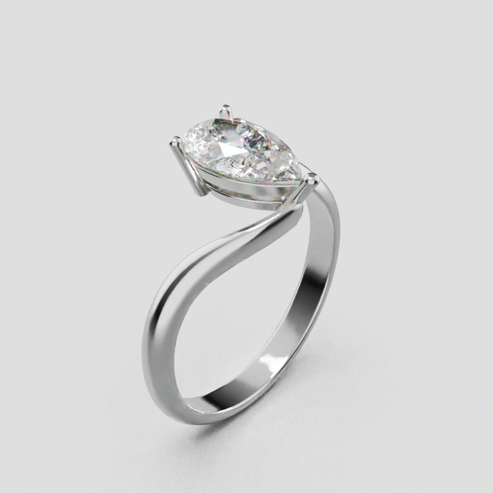 Spirale, 1ct pear lab grown diamond engagement ring, Bypass, 18K white gold - turning