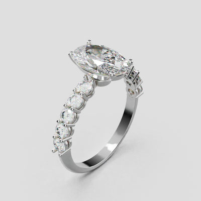 Rivo, 1.5ct oval lab grown diamond engagement ring, 2.5mm Side Stones, 18K white gold - turning