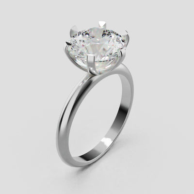 Retta, 3ct round lab grown diamond engagement ring, Plain Sides, 6 Prongs, Fixed Width, 18K white gold - turning