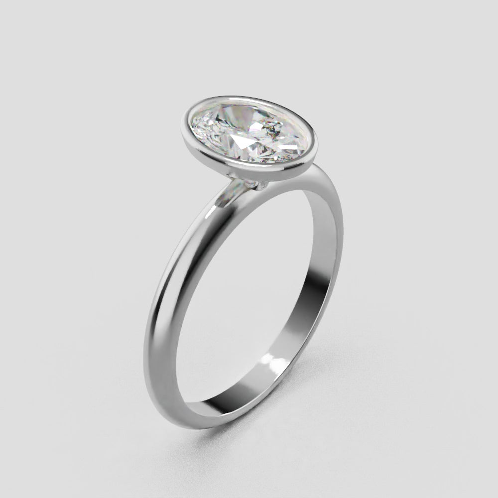 Alba, 1ct oval lab grown diamond engagement ring, Bezel, 18K white gold - turning
