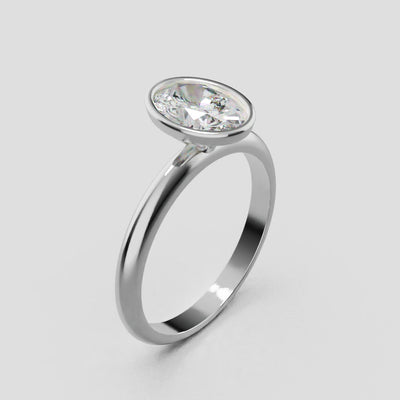 Alba, 1ct oval lab grown diamond engagement ring, Bezel, 18K white gold - turning